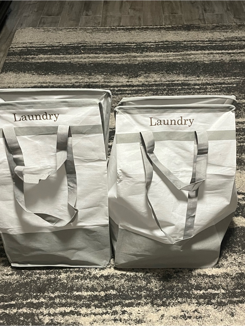 Laundry Foldable Hamper Tote - Light Gray and White